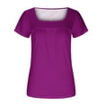 thumbnail image 4 of Fanxing Womens Tunic Tops Casual Summer Tshirts 2025 Short Sleeve Square Neck Basic Tee Outfits Purple,M, 4 of 5