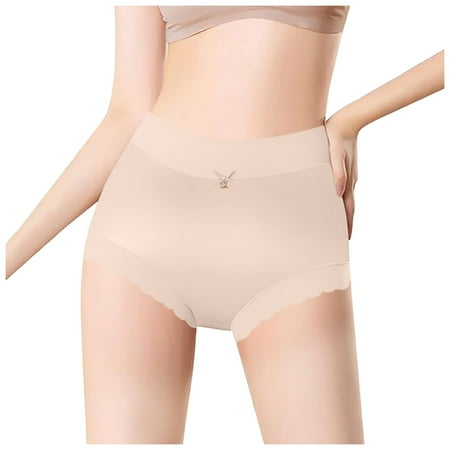 BYHONG Women s Satin Ice Silk Seamless High Waisted Plus Size Briefs Panties for Women Pack Khaki M