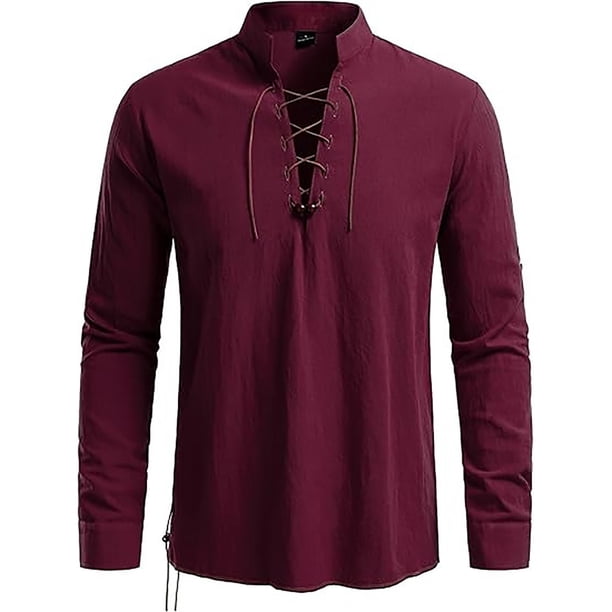 pstuiky camisa de manga larga para hombre, Camisa de estilo hippie para hombre, de manga corta, estilo playero, informal, con cuello alto y solapa de manga larga. Tops casuales para hombres s