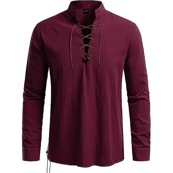 Royisotas Mens Fashion Shirts Beach Shirt Solid Color Long Sleeve Stand Up Collar Tops for Men