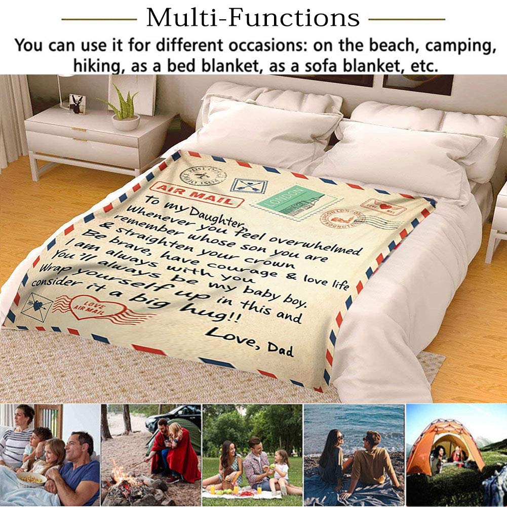 N/H Fleece Blanket to My Daughter Letter Printed Quilts Dad Mom for Daughter''s Air Mail Blanket Positive Encourage and Love Daughter''s Flannel Blanket Gifts (dad), 60 * 80in