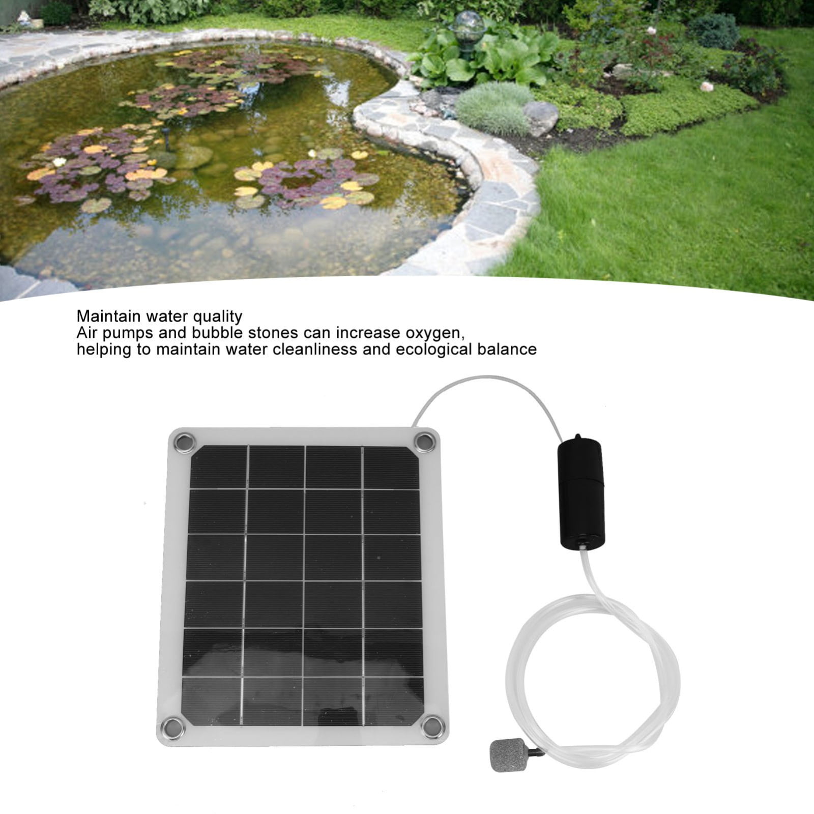 Solar Pond Aerator 10 W with Air Stones for Fishponds and Aquariums 20 W Adjustable Pump Noiseless Solar-Powered Oxygenation System