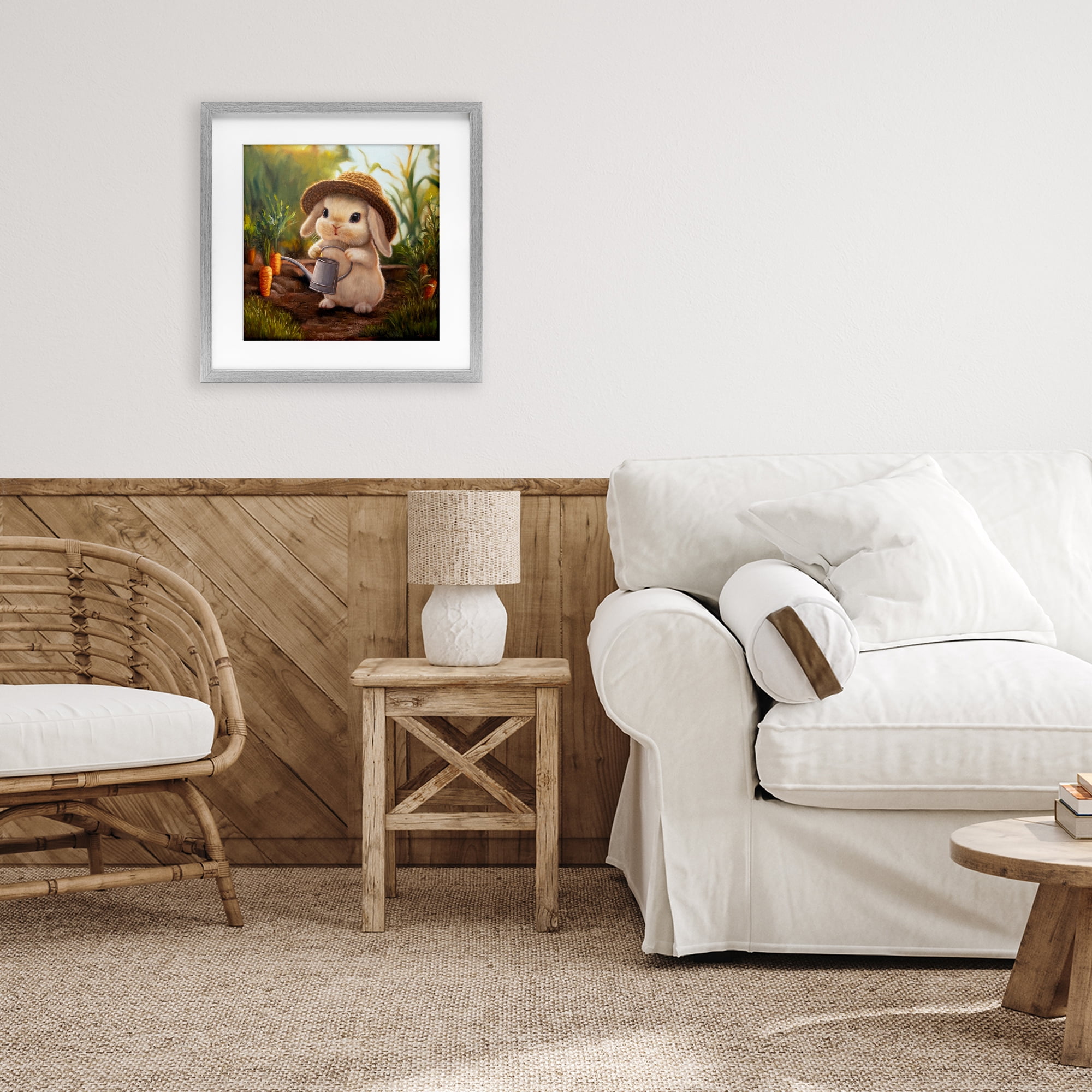 Stupell Industries Bunny with Carrot Garden Gray Framed Print Under Glass, design by Lucia Heffernan