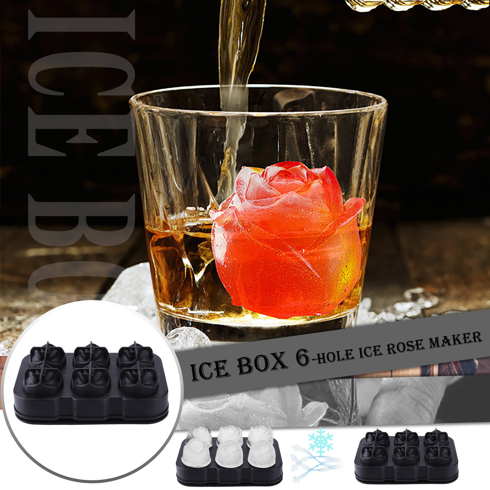 1PC Whiskey Juice Big Ice Cube Tray Large Silicone Maker Mold Mould 6 Cavity 
