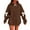 Brown, variant on Ashirexll Womens Hooded Pullover Zip Up Hoodie Women Bow Detail Loose Long Sleeve Off Shoulder Casual Winter Tops