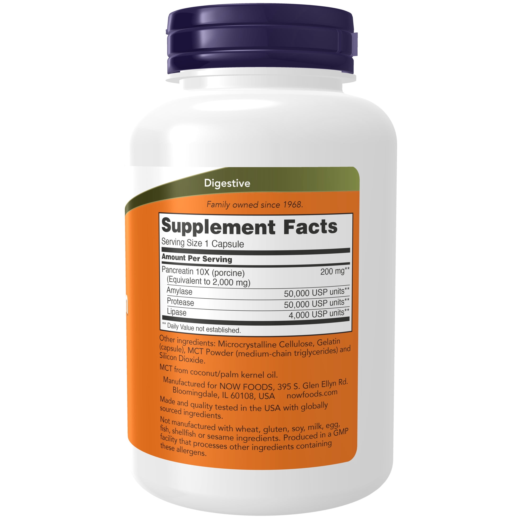 NOW Supplements, Pancreatin 2000 with naturally occurring Protease (Protein Digesting), Amylase (Carbohydrate Digesting), and Lipase (Fat Digesting) Enzymes, 250 Capsules