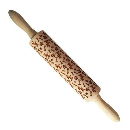 

HOSPORT Christmas Bone Footprints Engraved Embossing Rolling Pin for Cookies Dough BakingEngraved Roller