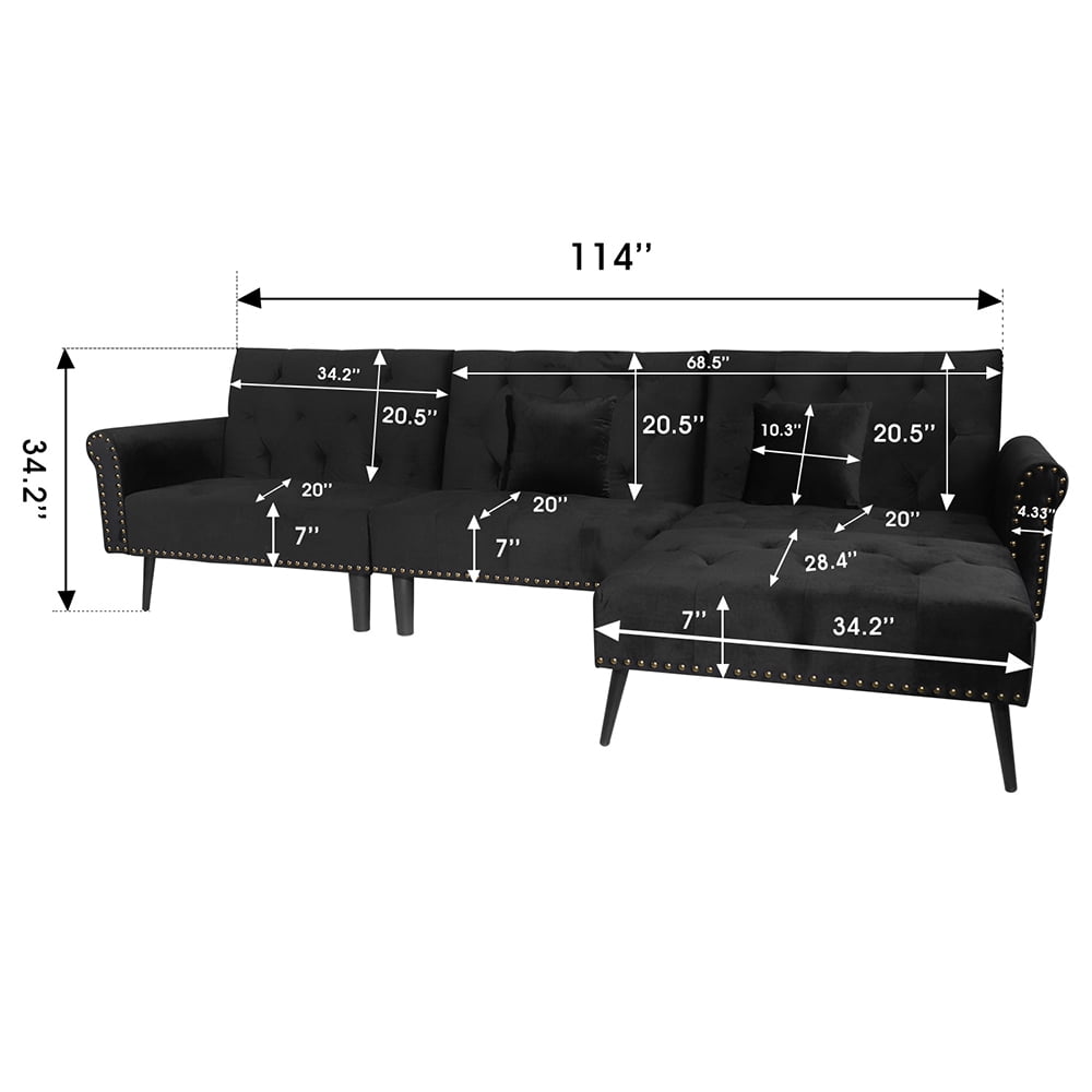 Kepooman Modern Mid Century L Shaped Sectional Sofa Couch, Upholstered Sofa Bed with Reversible Chaise, Adjustable Back, Black Kepooman Modern Mid Century L Shaped Sectional Sofa Couch, Upholstered Sofa Bed with Reversible Chaise, Adjustable Back, Black