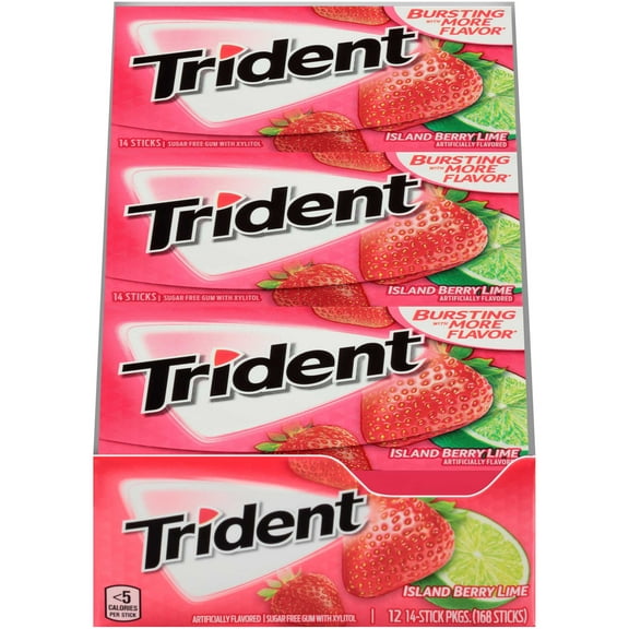 Trident Island Berry Lime Sugar Free Gum, 14 count per pack - 144 per case.
