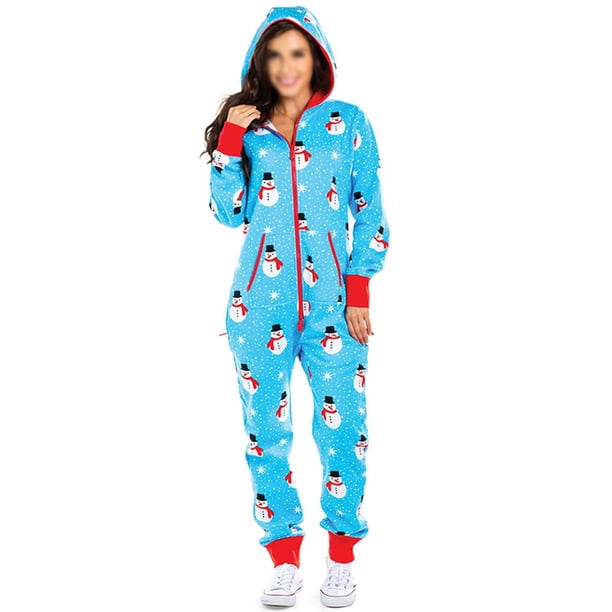 Himone Christmas Xmas Printed Hoodie One Piece Pajamas For Women Zip Up Jumpsuit Rompers Womens Onesie Walmart Com Walmart Com