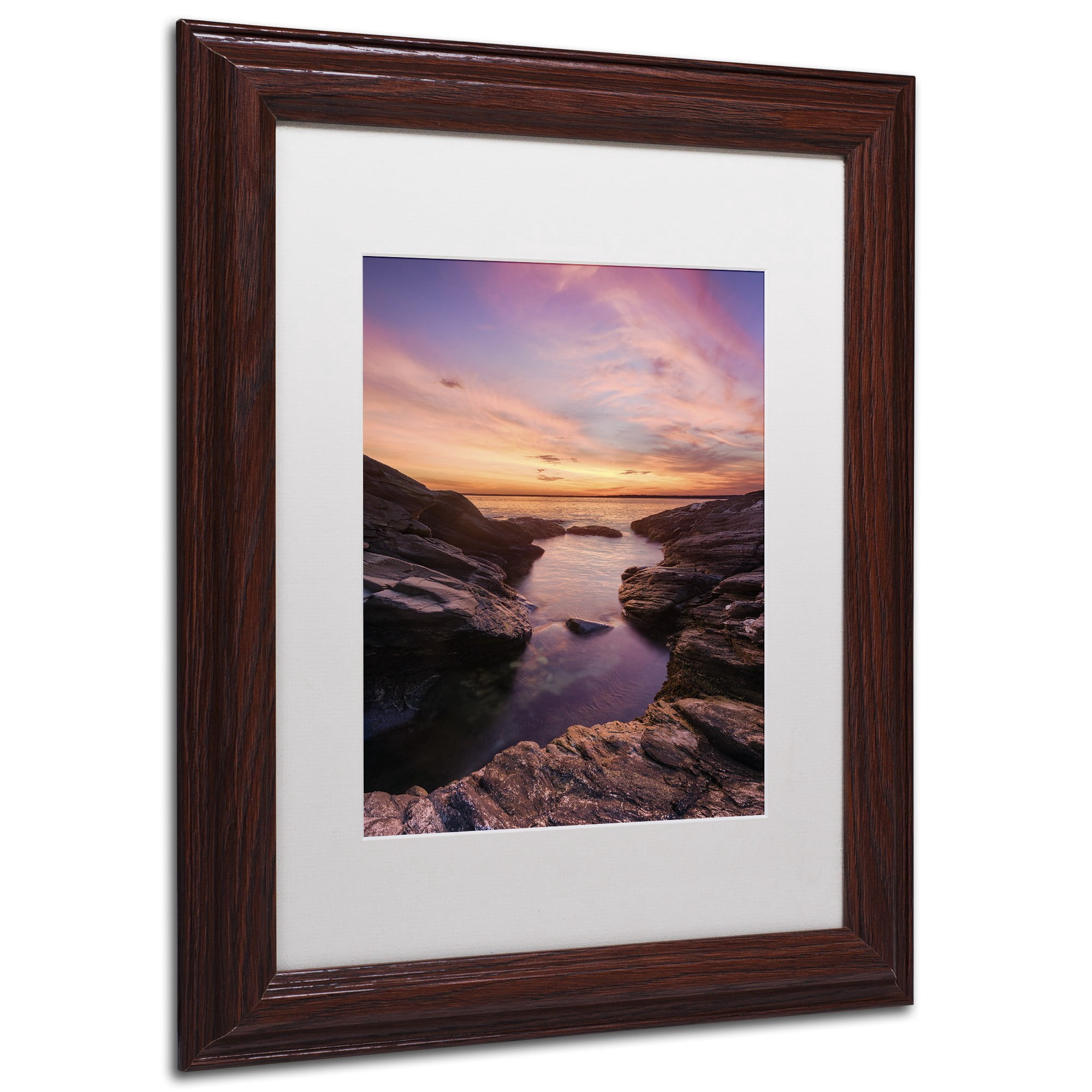 Trademark Fine Art "Beavertail Sunset" Canvas Art by Michael Blanchette Photography White Matte, Wood Frame