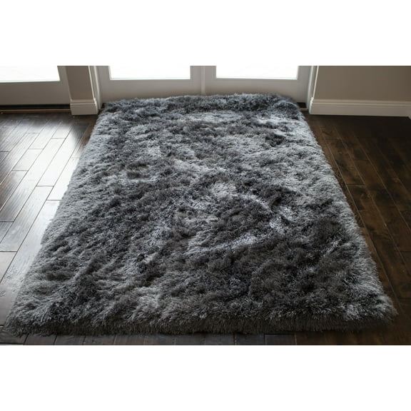 5x7 Feet Gray Grey Color Solid Plush Pile Shag Shaggy Fluffy Fuzzy Furry Flokati Area Rug Carpet Rug Modern Contemporary Decorative Designer Bedroom Living Room