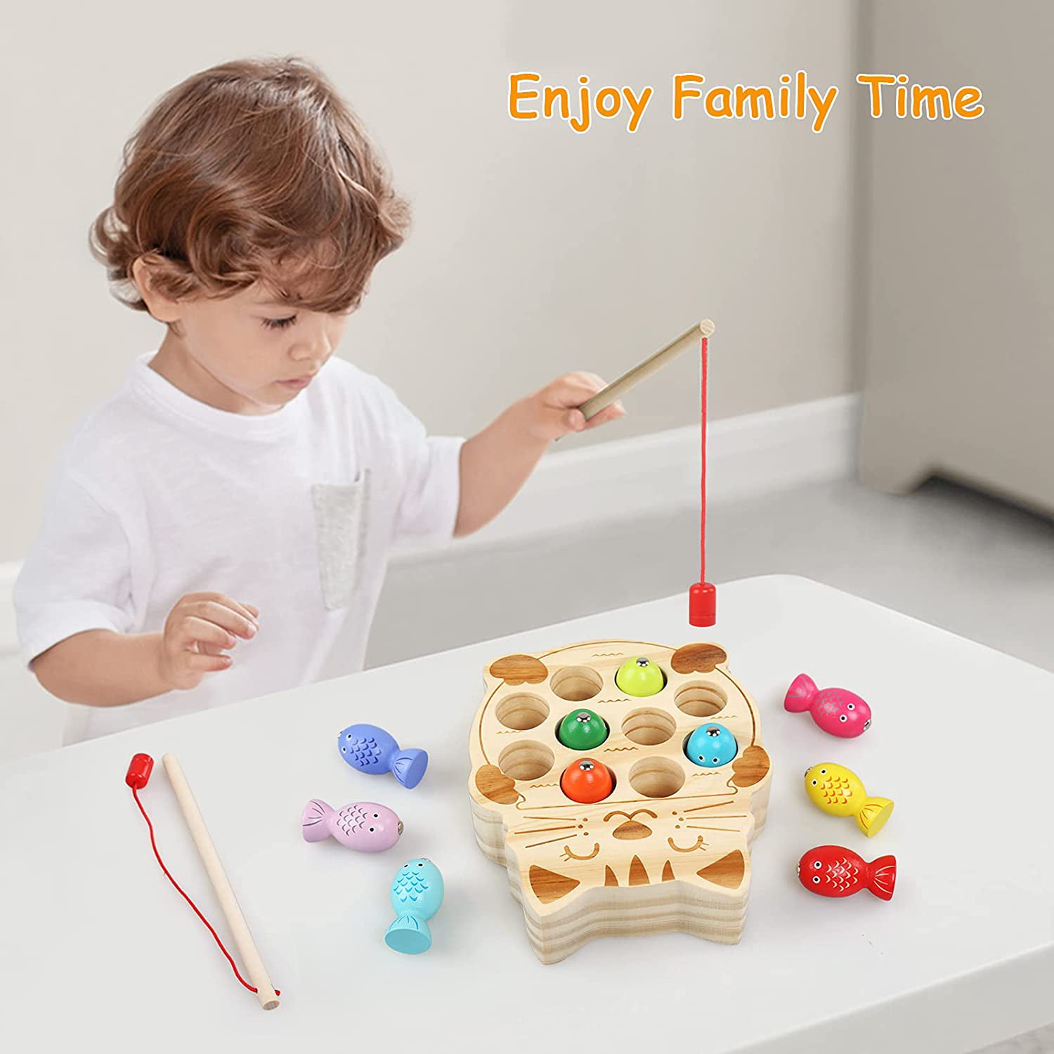 Wooden Toys Magnetic Fishing Game, Montessori Wooden Games for