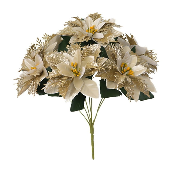 DAMAI Artificial Christmas Flowers Decorations, Artificial Flannel Christmas Flowers Flowers with Stems 7 Heads for Christmas Tree,Fake Poinsettia Flowers for Home Outdoor Xmas Tree Decor