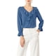 thumbnail image 2 of Blusa con volantes para mujer INSPIRE CHIC, elegante, con cuello en V, de manga larga, ideal para el trabajo, talla XL, azul polvo, 2 of 8