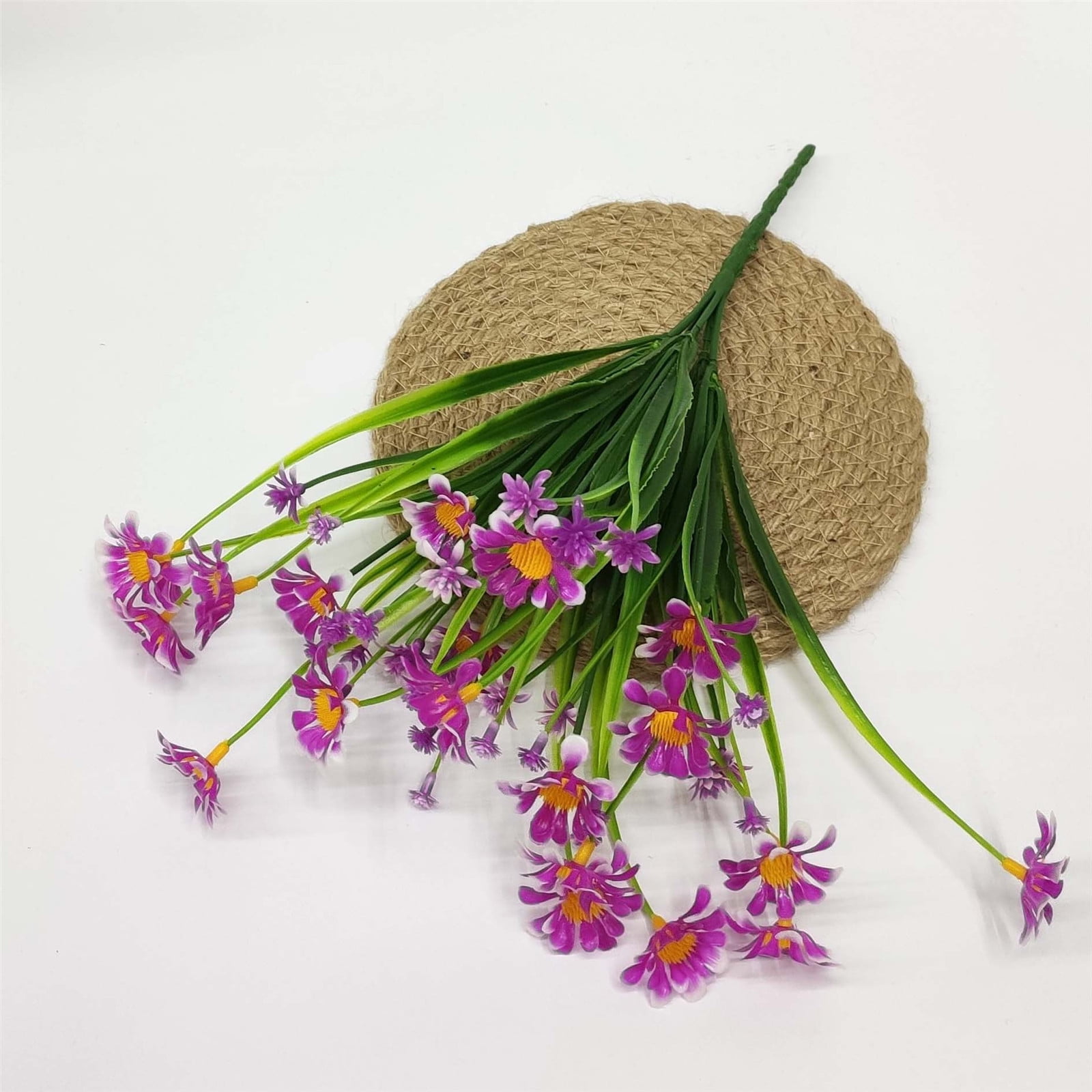 Moocorvic Outdoor Flowers 12.6" Artificial ABS Hot Pink Daisies and Chrysanthemums Bouquet