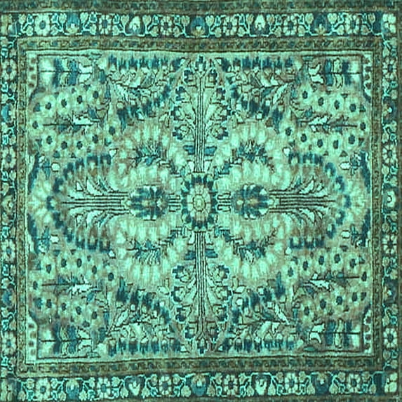 Ahgly Company Machine Washable Indoor Square Persian Turquoise Blue Traditional Area Rugs, 4' Square