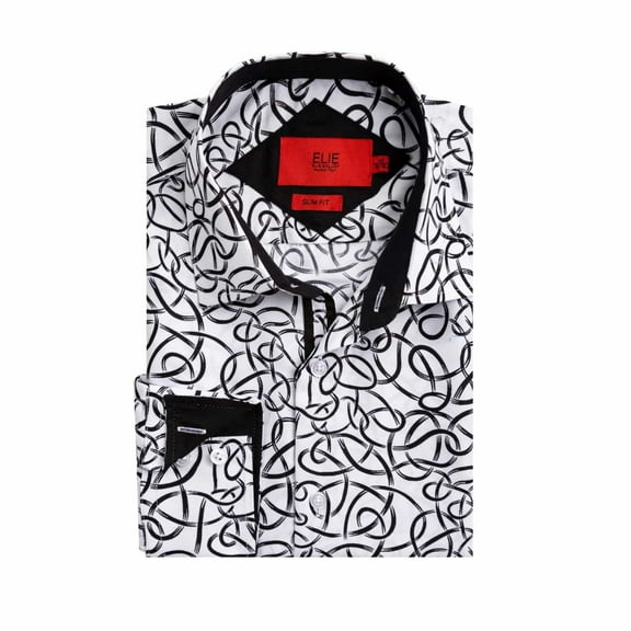 Elie Balleh Boy's White Slim Fit Swirl Print Button-Down Shirt