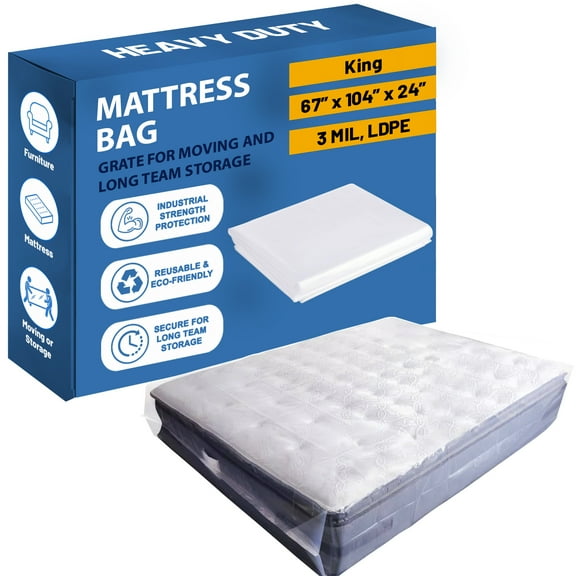 Continental Sleep, Mattress Bag for Moving & Storage, Heavy-Duty Mattress-Protector Cover, Waterproof Mattresses Storage Bags, Polyurethane, Tear Resistant, King