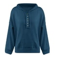 thumbnail image 4 of Tunic Tops for Leggings Plus Size Fall Loose Fit Hooded Long-sleeved Bell Drop Shoulder with Pocket Solid Color Leisure Polyester Hoodies Sweatshirts(Navy,L), 4 of 5