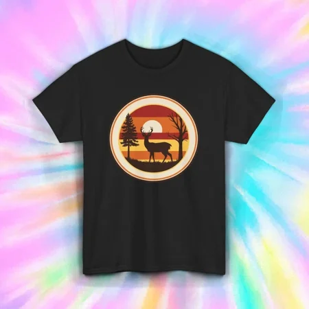 DOVU Retro Deer Shirt Vintage Hunting Buck Forest Silhouette Tee Unisex S-5XL Hot Trending Shirt, Vintage Birthday Gift
