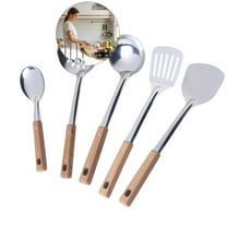 Dvruxg 5-Piece Stainless Steel Kitchen Utensil Set - Heat-Resistant Non-Scratch Cooking Tools with Ergonomic Handles (Spatula, Turner, Ladle, Strainer, Spoon)