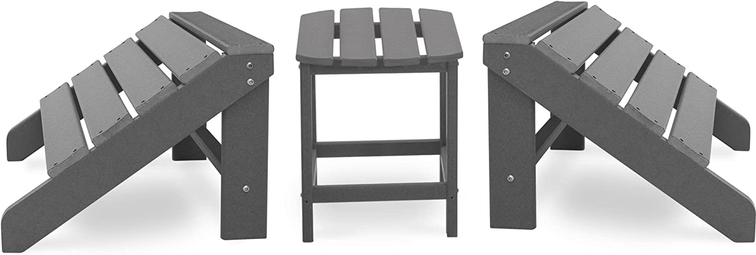 FHFO Adirondack Ottoman and Side Table for Adirondack Chairs, 2 Pieces Outdoor Adirondack Footrest & 1 Piece End Table, Weather Resistant Footstool Table for Adirondack Chair （Grey） - image 1 of 5