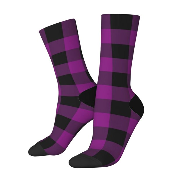Balery Purple Black Plaid Calcetas Largas con Estampado para Hombre y Mujer – Suaves y Transpirables, Talla Única (US 5-11)