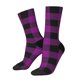 thumbnail image 1 of Balery Purple Black Plaid Calcetas Largas con Estampado para Hombre y Mujer – Suaves y Transpirables, Talla Única (US 5-11), 1 of 6