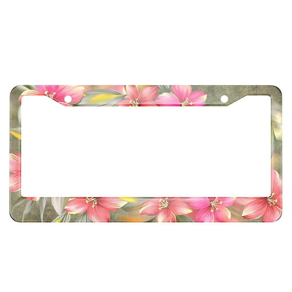 HOSNYE Pink Morning Glory License Plate Frame Among The Flowers Metal License Plate Cover Front Plates Frames Car Tag Frame for Women Men US Vehicles Standard
