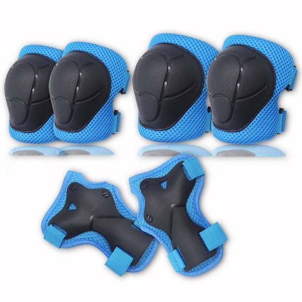 Conjunto de seis piezas de equipo de protección para patinaje sobre ruedas para niños, casco deportivo, equipo de protección para patineta, rodilleras y coderas.