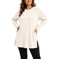 thumbnail image 2 of Plus Size Women's Tunic Tops Ribbed Knit Crewneck Long Sleeve Side Split Fall Soft Brushed Stretchy Relaxed Sweater XL-5XL, 2 of 7