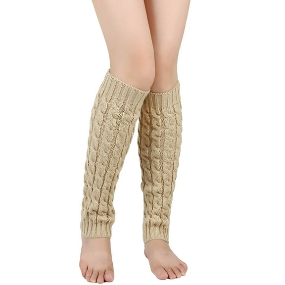 UJNDER Women's Autumn Winter Knitted Leg Warmers Foot Covers Boot Socks Cable Knit Stacked Beige