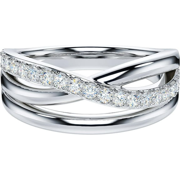 Genuine Moissanite or Simulated Round Brilliant Cut Diamond Sterling Silver 7.5mm Crossover Infinity Wedding Ring for Couples