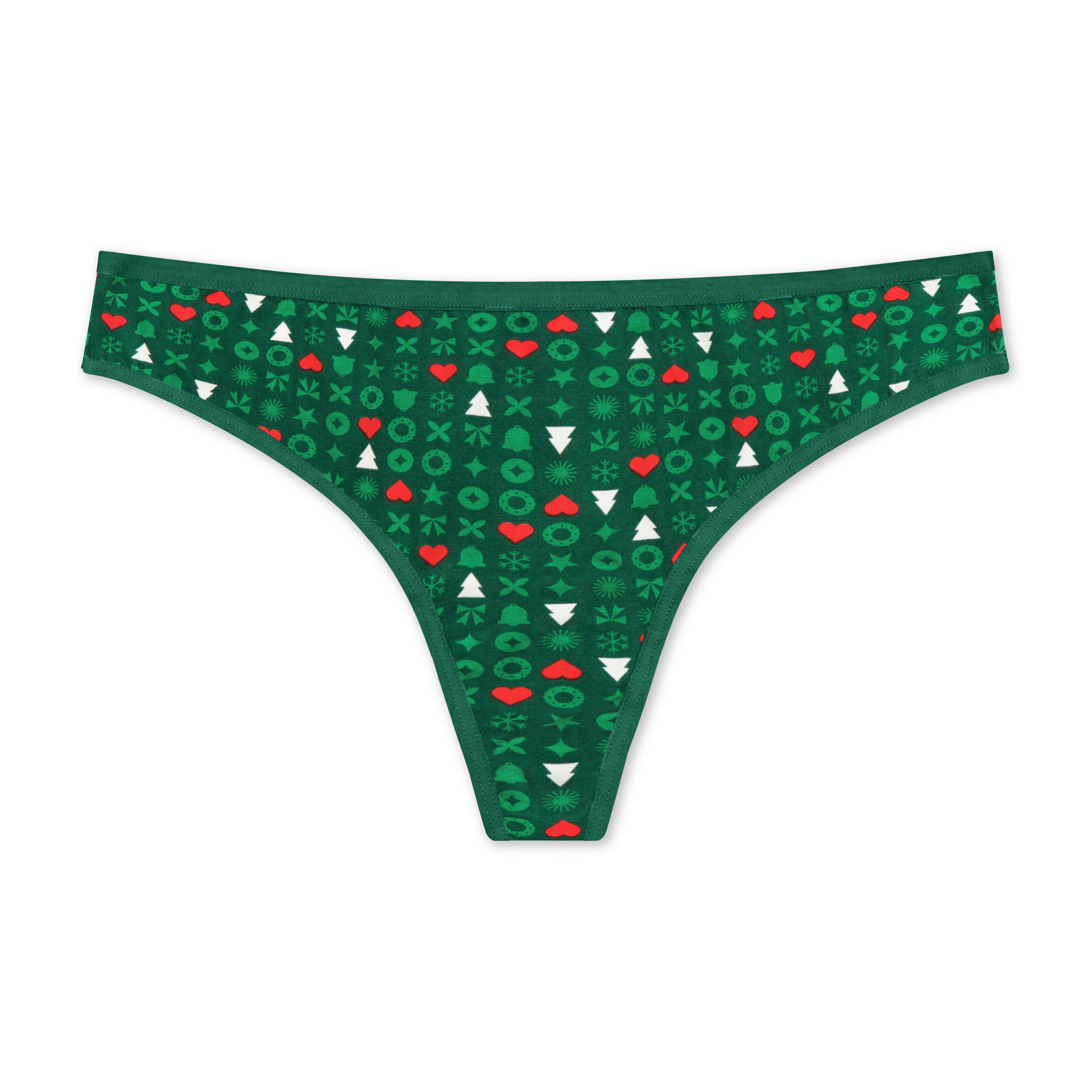 Holiday Time Women's Christmas Jersey Thong, Underwear 7 Pack, S-XXL