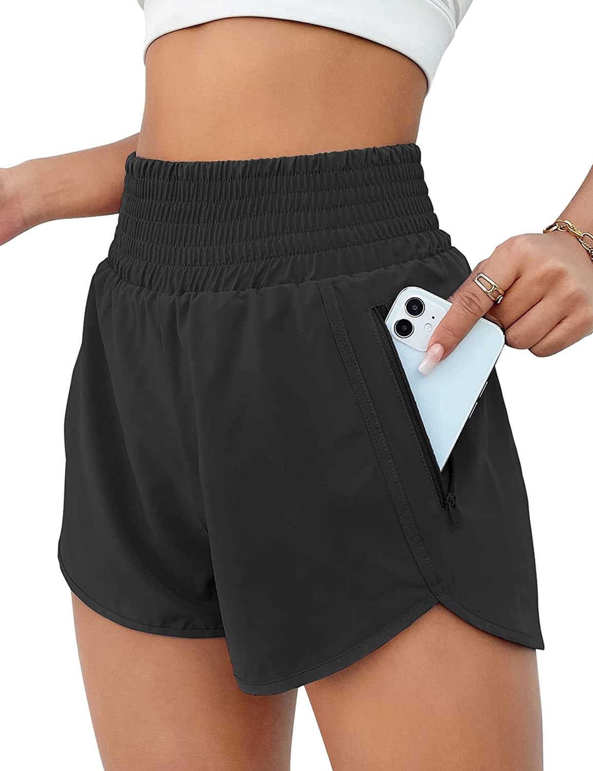 BMJL Women's Athletic Shorts High Waisted Running Shorts Pocket Sporty Shorts  Gym Elastic Workout Shorts - Walmart.com