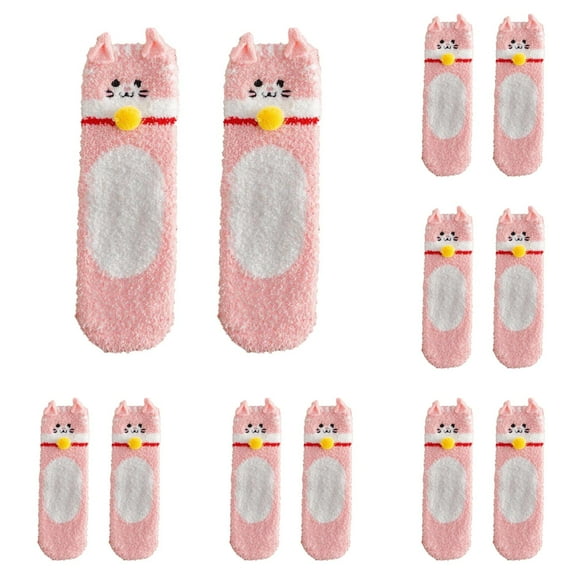 LxrBlank Fuzzy Socks Women 5 Pairs Winter Fuzzy Socks Cat Thickened Warm Crew Socks Slipper Cozy Socks Womans Socks Pink One Size