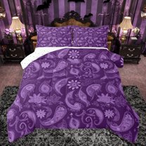 jejeloiu Vintage Paisley Floral Bedding Comforter Set,Retro Flowers Twin Comforter Sets,Purple Boho Print Bedding Set For Adults,Luxury Bedroom Decor Reversible,2 Pieces