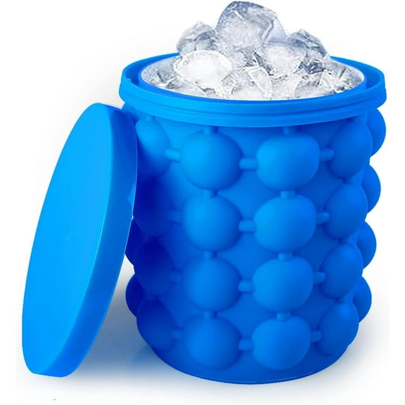 Ice Cube Mold, Silicone Ice Bucket Ice Cup with Lid (2 in 1), Press Type Easy-Release Ice Trays Ice Cube Maker for Frozen Cocktail, Whiskey, Beverages