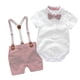 thumbnail image 1 of Ropa de bebé para niño, trajes de cumpleaños de caballero de verano, vestido de fiesta para recién nacido, Rmper sólido de algodón suave + pantalones con cinturón, conjunto para niño pequeño Tan Jianjun unisex, 1 of 2