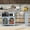 Grey-Blue, variant on Rolling Kitchen Island with Extended Table, Modern Kitchen Cart on Wheels with LED Lights and Power Outlets, 2 Fluted Glass Doors and Side Shelves, Navy Blue