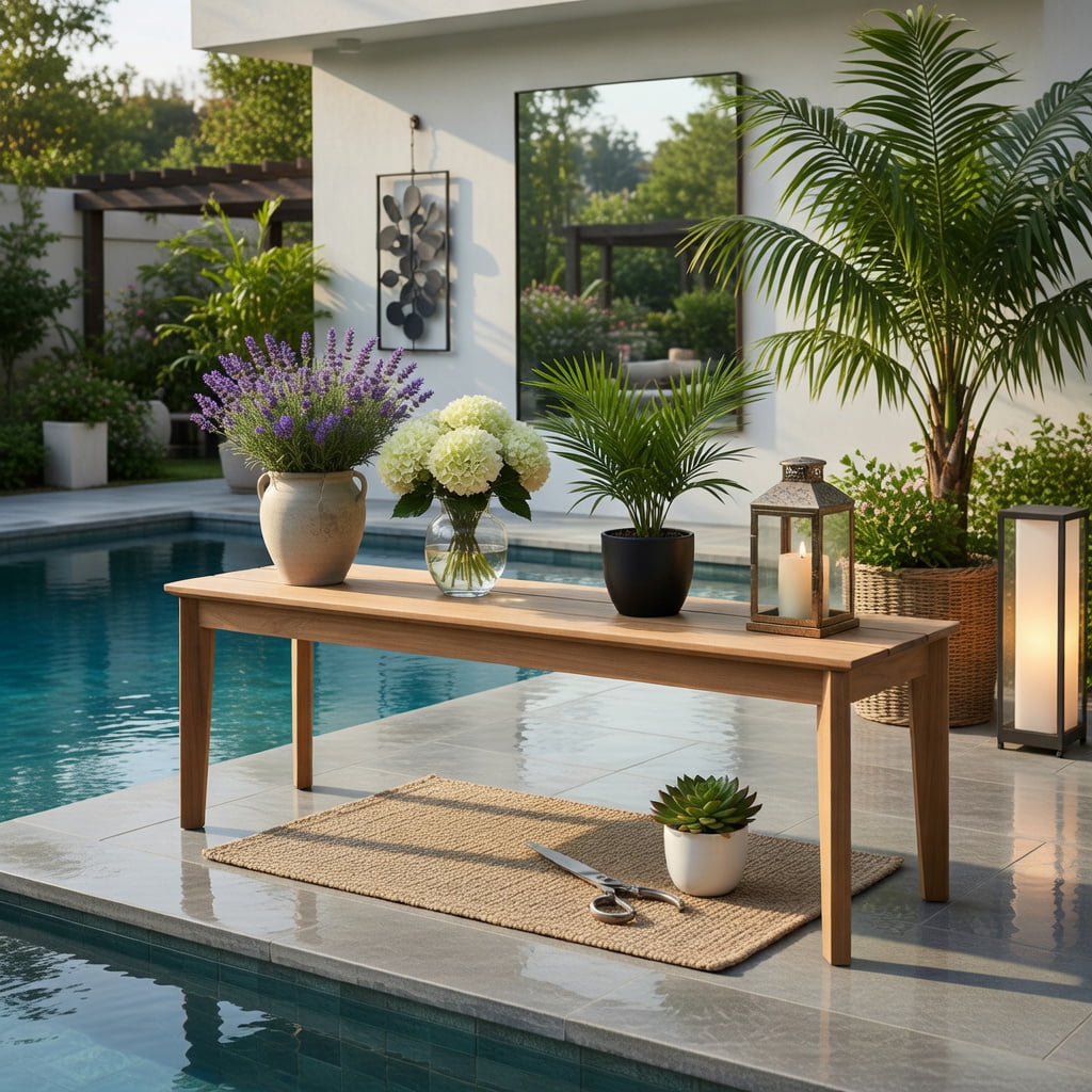 Hommoo 55" Outdoor Teak Wood Bench, Weather-Resistant, Patio & Garden Seating for 3, Natural