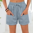 thumbnail image 5 of GEWSEY Women's Linen Shorts Casual Summer Shorts High Waisted Comfy Pull On Shorts with Pockets (Blue, S), 5 of 9