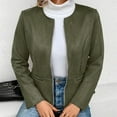 thumbnail image 3 of Fesfesfes Women's Casual Jacket Fall Solid Color Long Sleeve Crew Neck Zip-Up Blouses with Pockets Slim Fitting Outdoor Wearing Coat(Army Green,L), 3 of 7