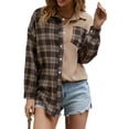 thumbnail image 3 of KOMOO Women Oversized Plaid Flannel Shirts Vintage Long Sleeve Button Blouse Tops Casual Outwear, 3 of 7