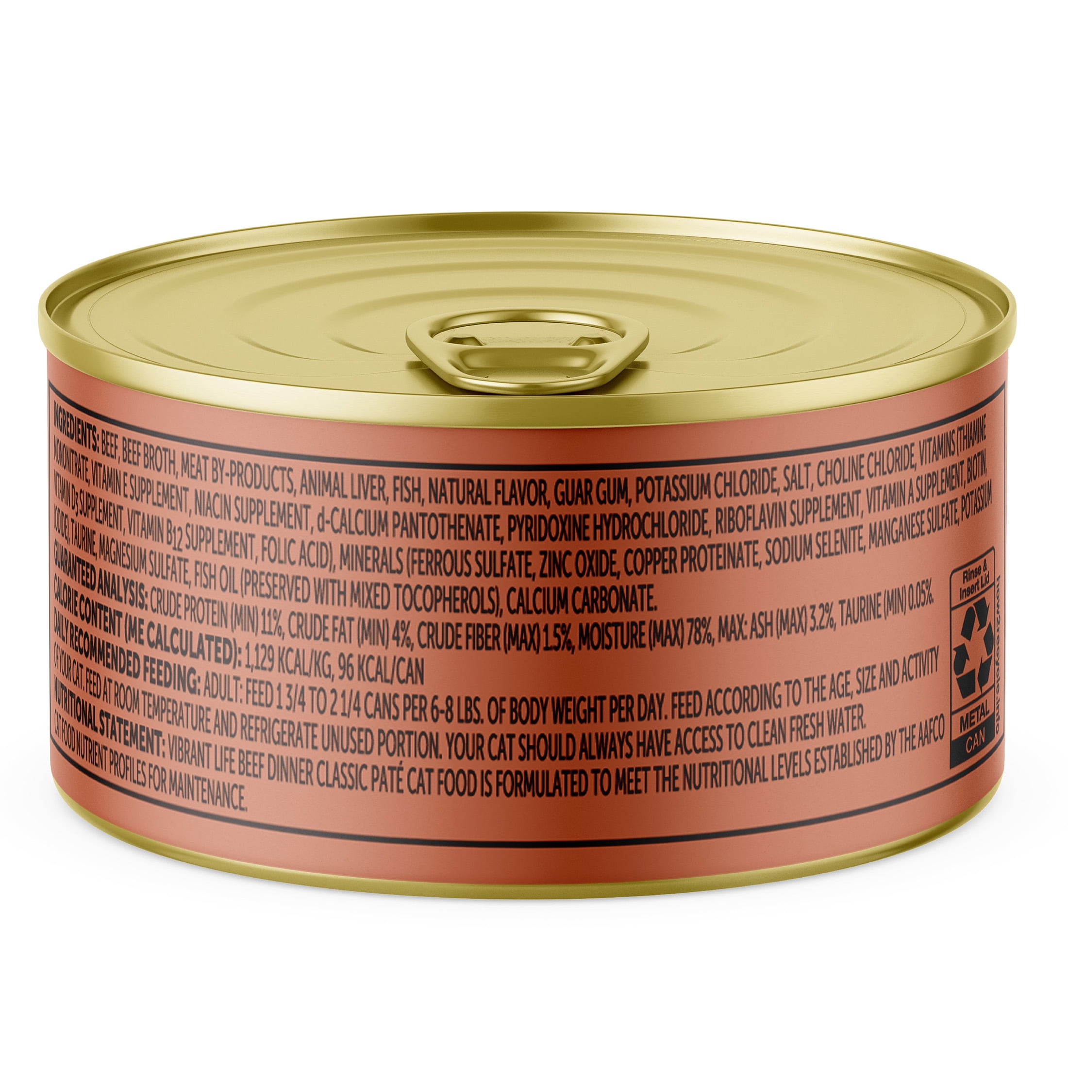 (6 pack) Vibrant Life Beef Dinner Classic Pate Wet Cat Food, Grain-Free, 3 oz Can
