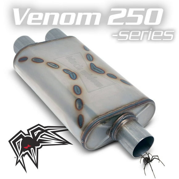 Black Widow Exhaust Exhaust Muffler BWSDV2-33 Venom 250-Series; Oval; Stainless Steel Case; Single 3 Inch Center Inlet; Dual 3 Inch Offset Outlet
