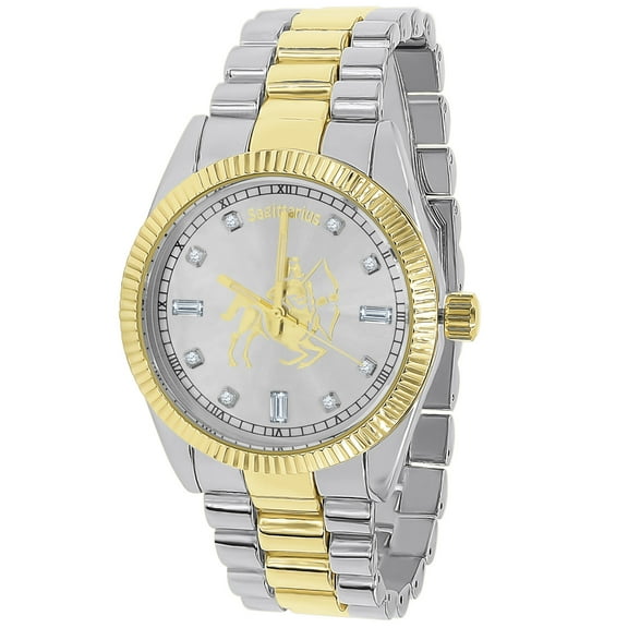 Unisex 18K 2 Tone Gold Tone Sagittarius Zodiac Sign Astrology Metal Band Custom Watch