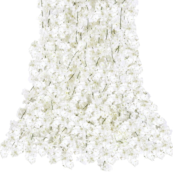 Artificial Flower Plant,Fake Flowers,Cherry Garland Artificial Cherry Flower Vines Hanging Flowers Garland for Home Wedding Garden Arch Decor,White