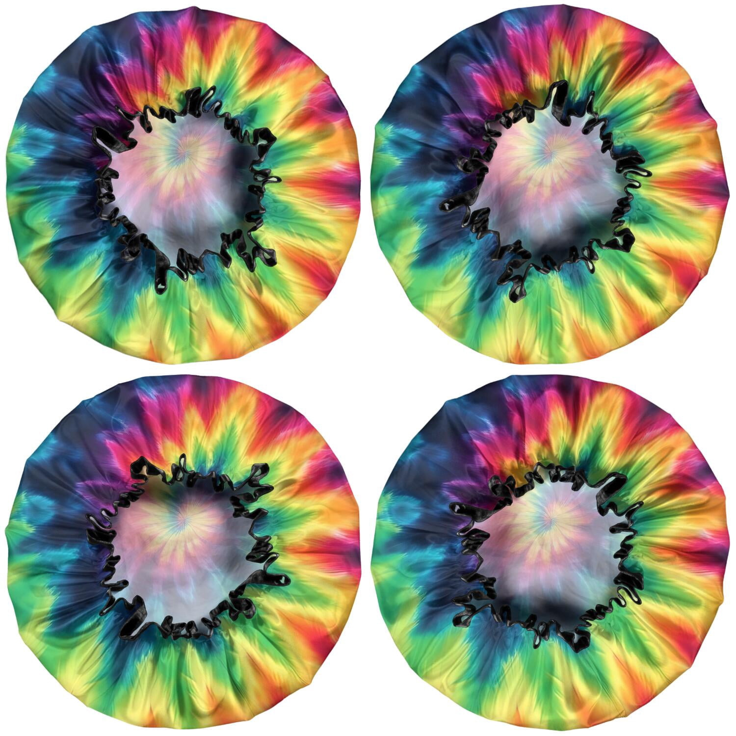 Shower Caps,Rainbow Tie Dye Mandala Pattern Waterproof Shower Cap for Women 4 Pieces,Double Reusable Hair Cover for Shower PEVA Elastic Stretch Hem